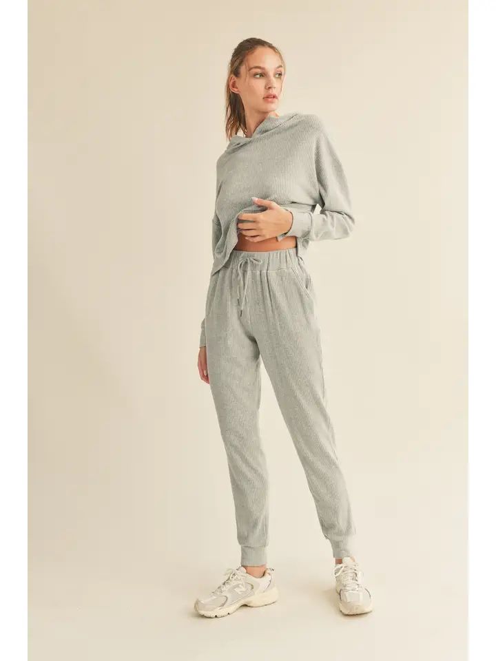 Grey Soft Brushed Rib Crop Hoodie S-L