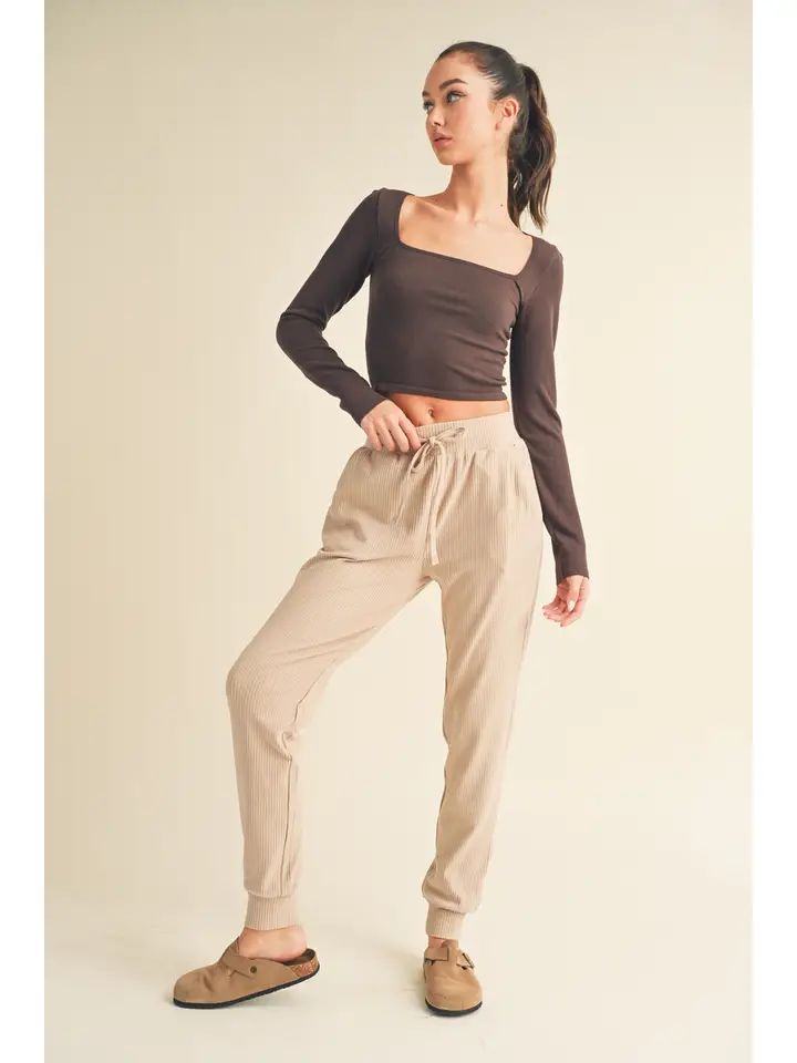Taupe Soft Brushed Rib Sweatpants S-L