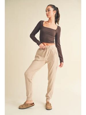 Taupe Soft Brushed Rib Sweatpants S-L