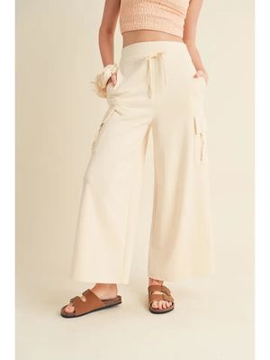Wide Leg Cargo Pants Cream S-L
