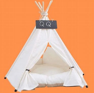 Pet Teepee with Cushion for Dogs and Cats Puppies House with Bed Pet Tent Bed Indoor Outdoor (White)