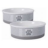 Bone Dry Paw &amp; Patch Ceramic Pet Collection, Large Bowl, 7.5x2.4", Gray Set of 2