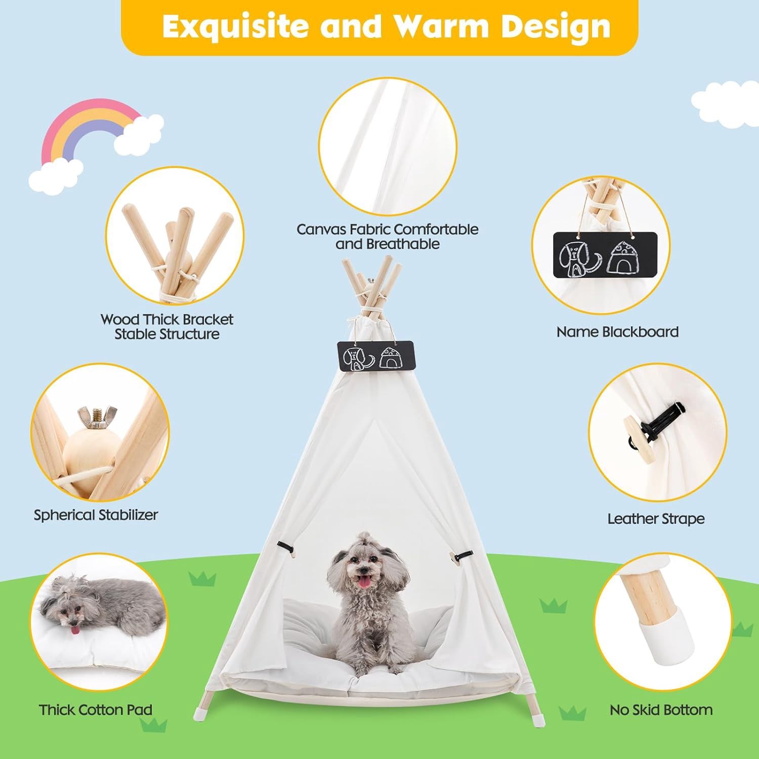 Pet Teepee Tent for Large Dog with Thick Cushion/Bed
