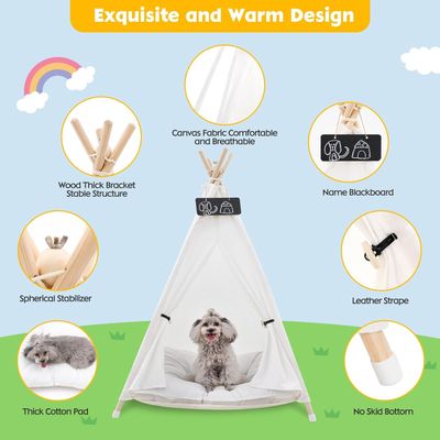 Pet Teepee Tent for Large Dog with Thick Cushion/Bed