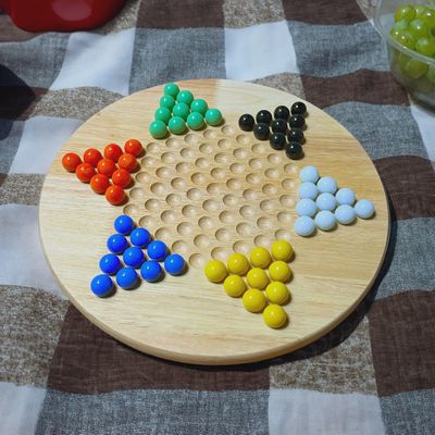 Wood Chinese Checkers Set with Glass Marbles - 11.5 Inch