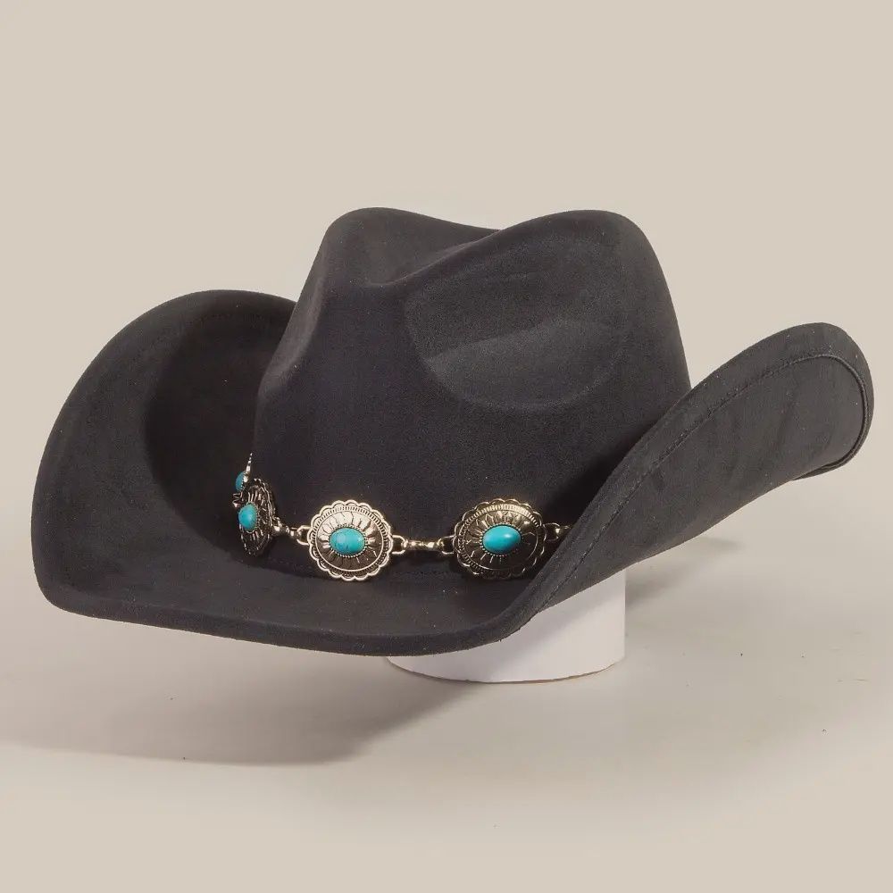 Turquoise Oval Stone Strap Western Cowboy Hat