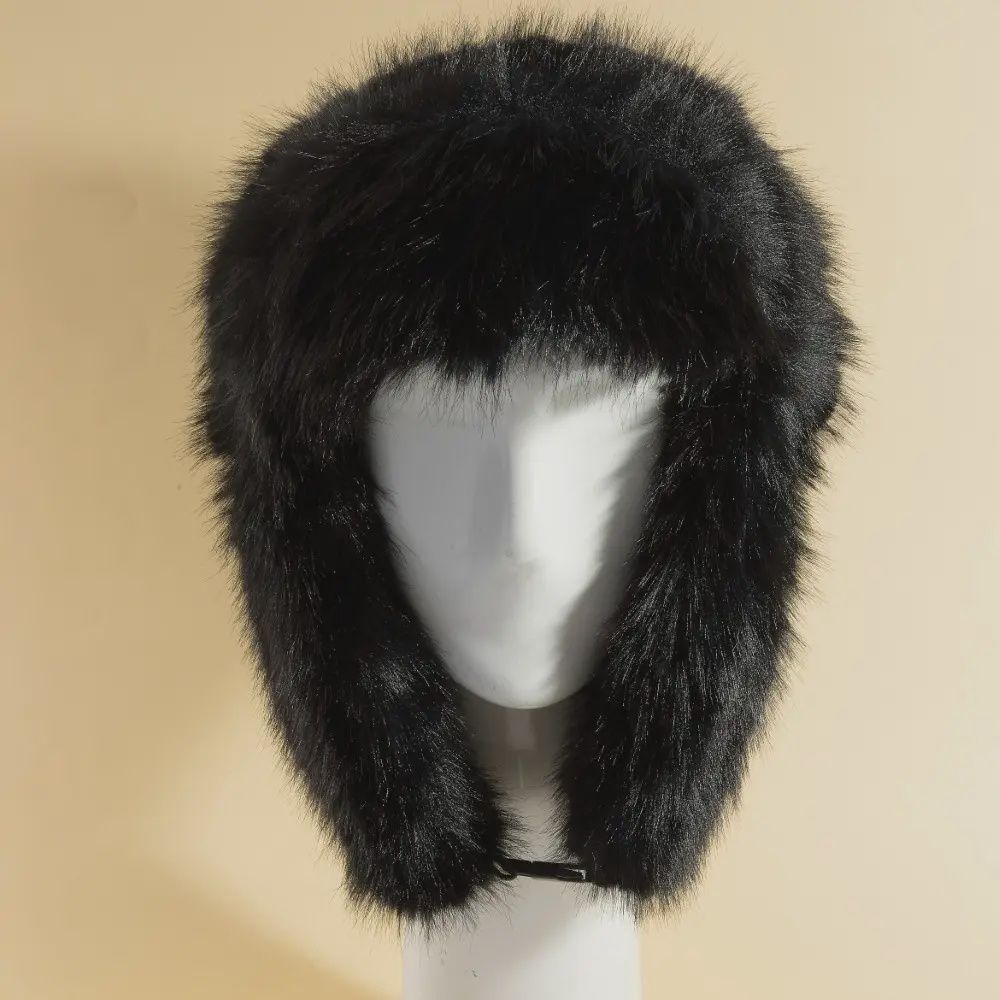 Faux Fur Hood Winter Hat - Black