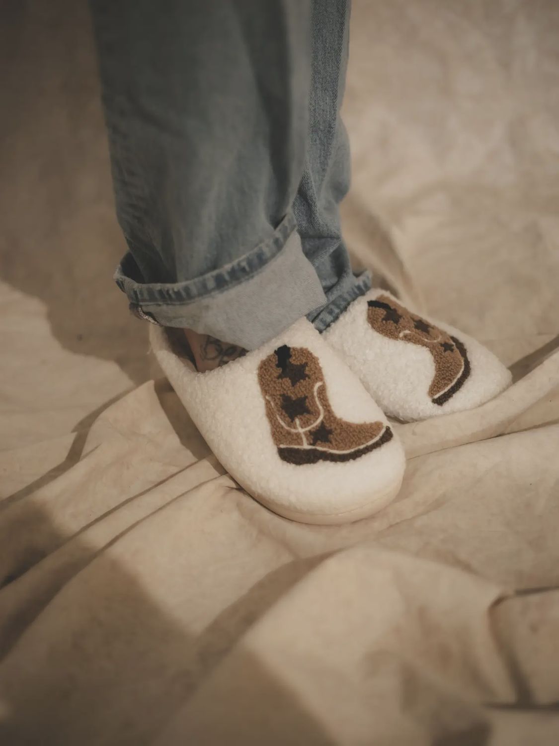 Neutral Cowboy Boot Slippers