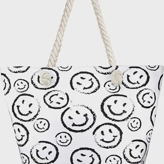 Beach Tote - Smiley Face (white)