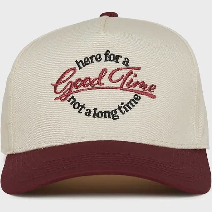2-Tone Embroidered Cap - Good Time Not a Long Time -Burgundy