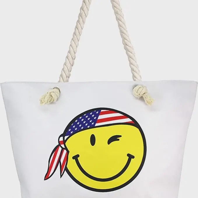 Beach Tote - Smiley Face (Yellow USA Bandana)