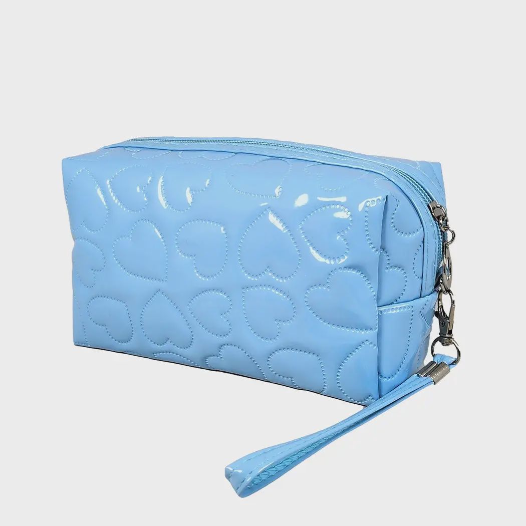 Heart Embossed Pouch w Wrist Strap | BLUE