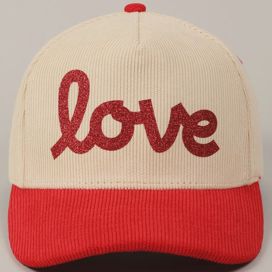 Love Glitter Lettering Two-Tone Corduroy Cap