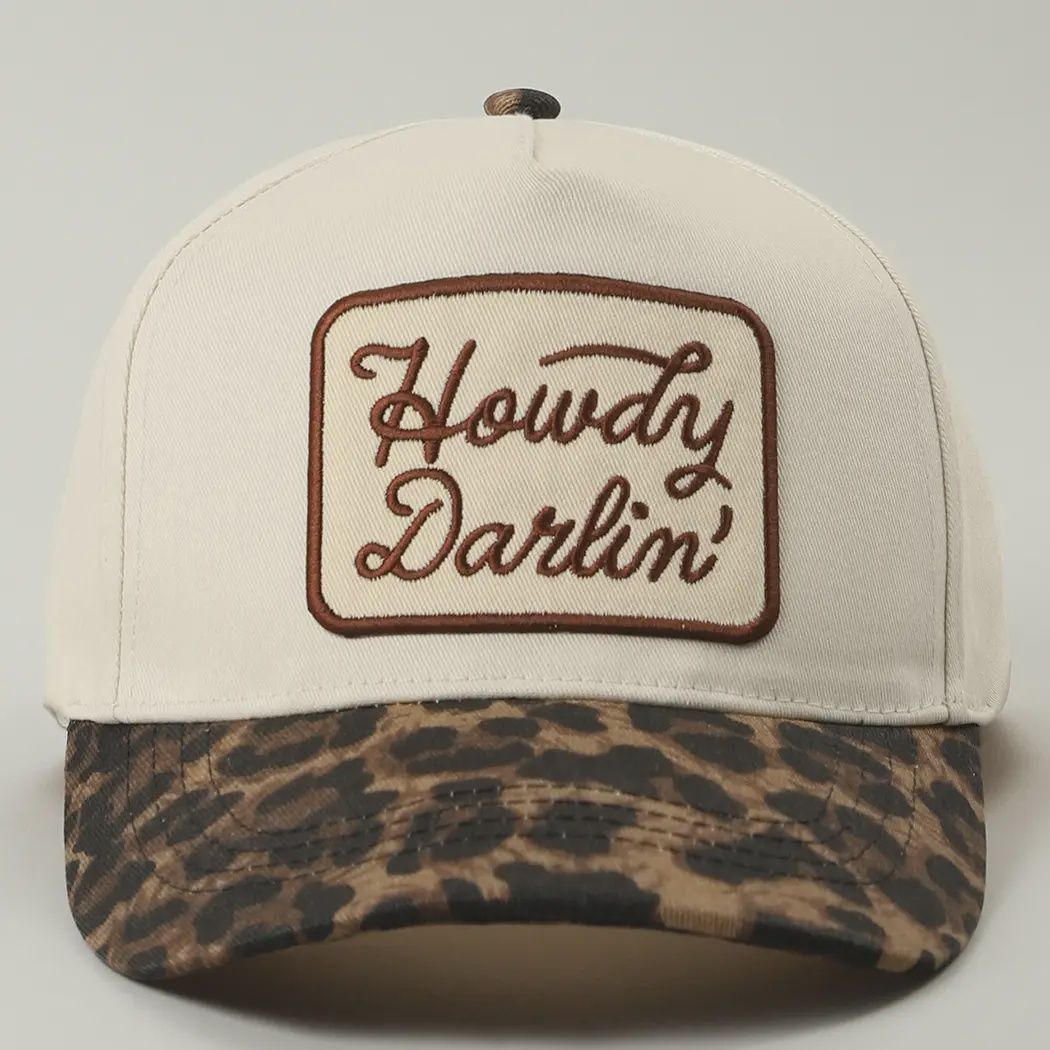 Howdy Darlin' Embroidered Leopard Brim Trucker Hat