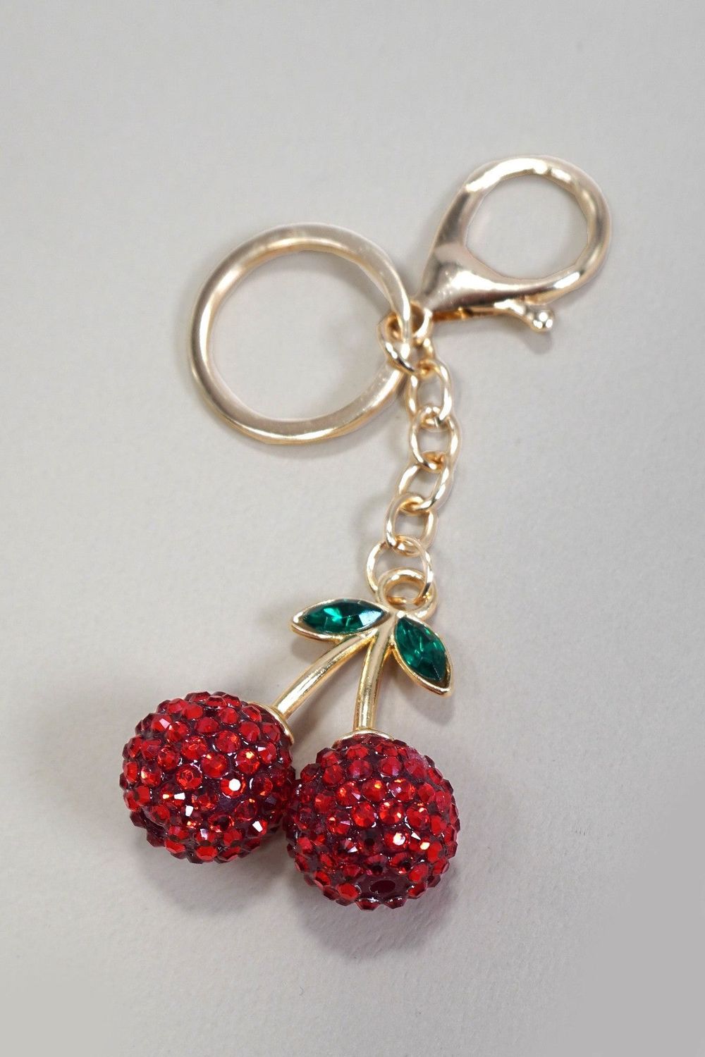 JOSSLYN Rhinestone Cherry Drop Keychain Bag Charm - Gold