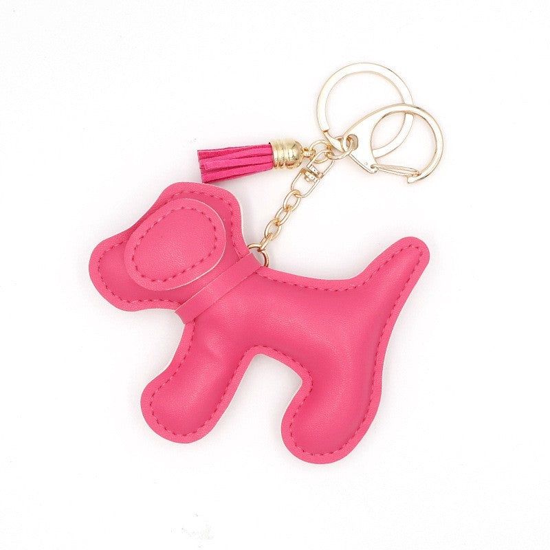JOSSLYN Vegan Leather Dog Bag Charm Keychain - Hot Pink