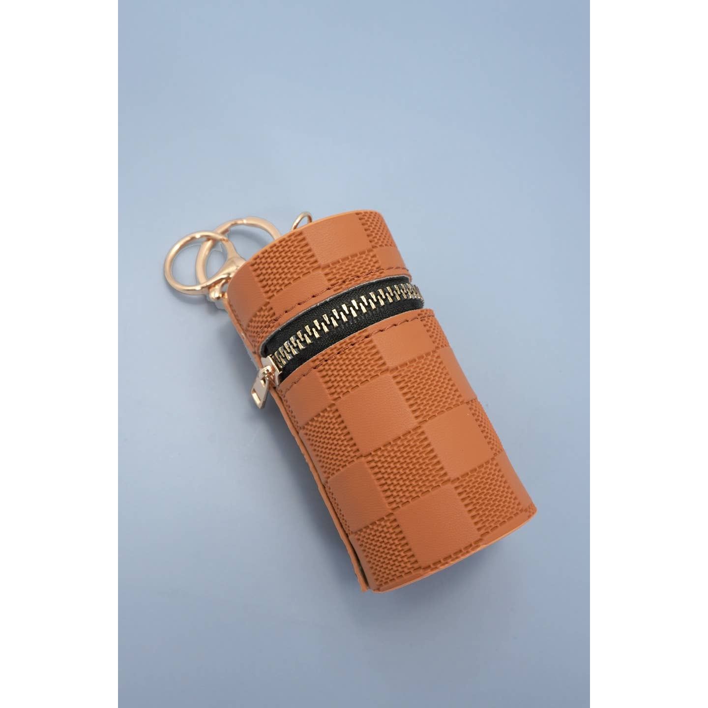 JOSSLYN Trending Vegan Round Lip Bag Pouch Keychain - Brown