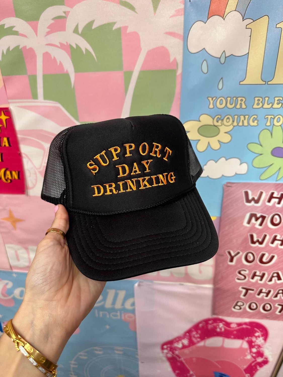 Happy Hour - Support Day Drinking Trucker Hat: Embroidery