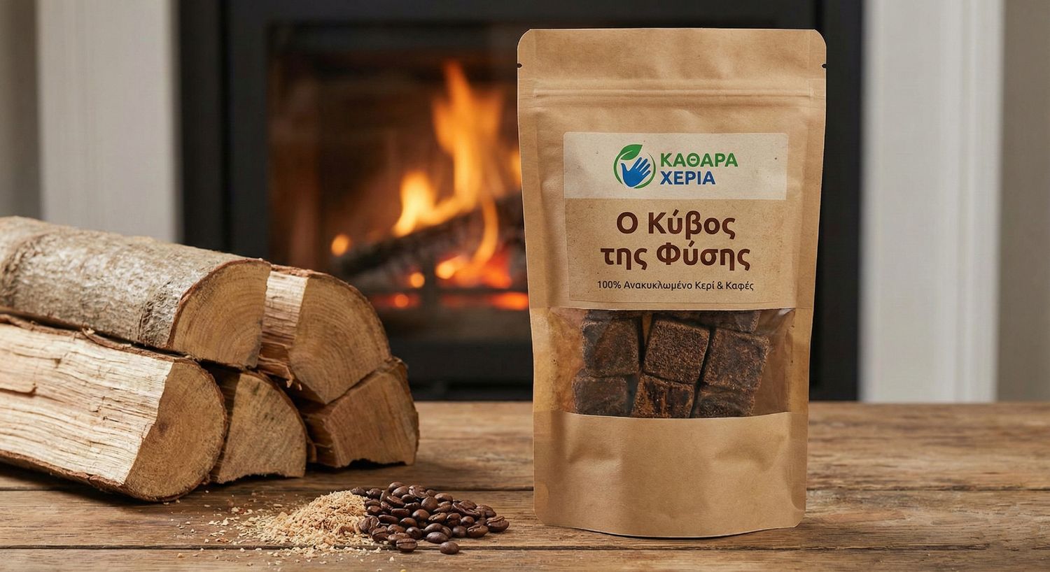 Ο Κύβος της Φύσης™ | Οικολογικό Προσάναμμα από Ανακυκλωμένο Κερί &amp; Καφέ (50τμχ)