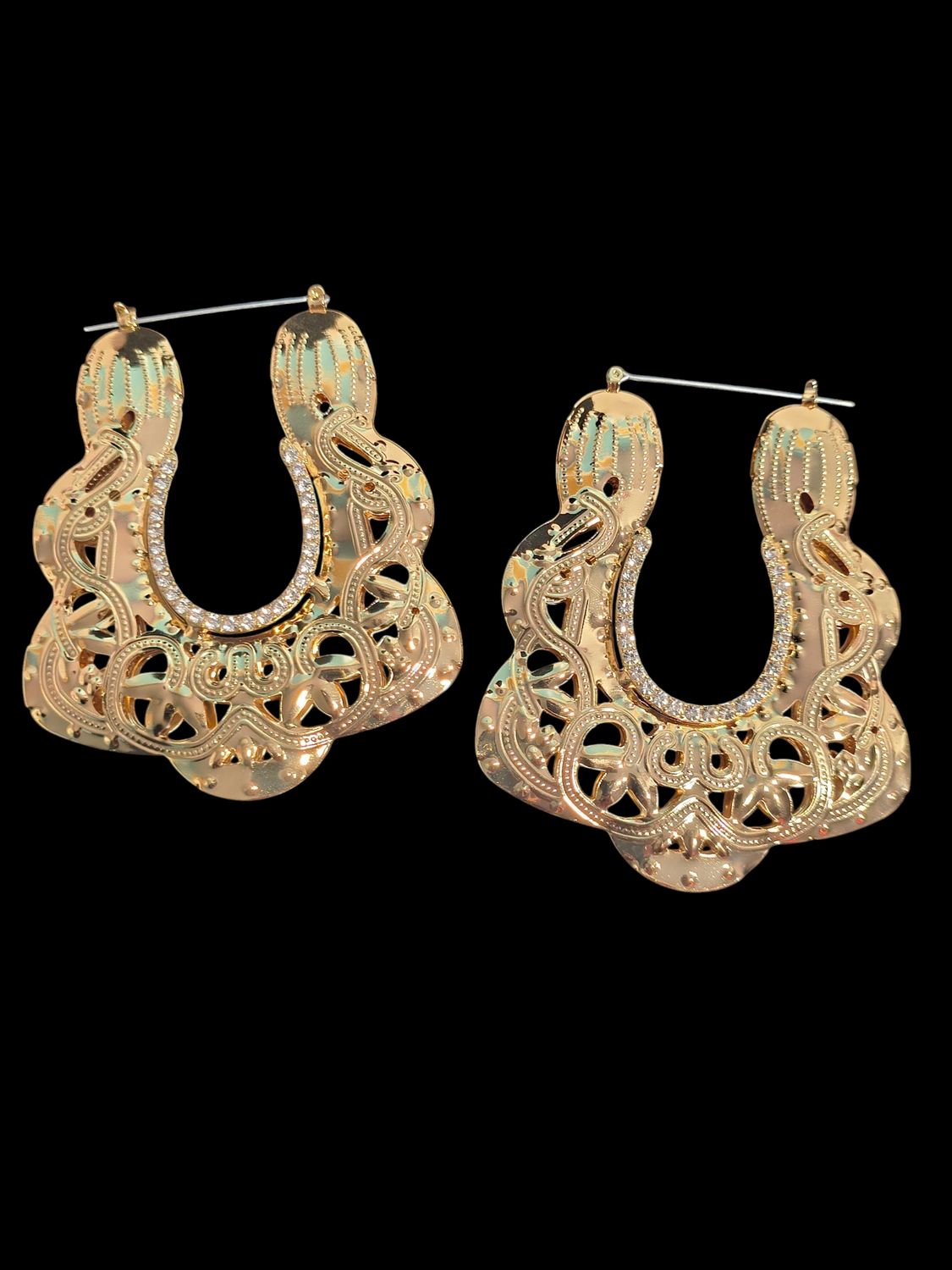 Gold Filigree Fan Hoop Earrings