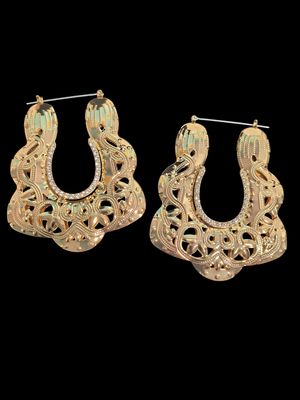 Gold Filigree Fan Hoop Earrings