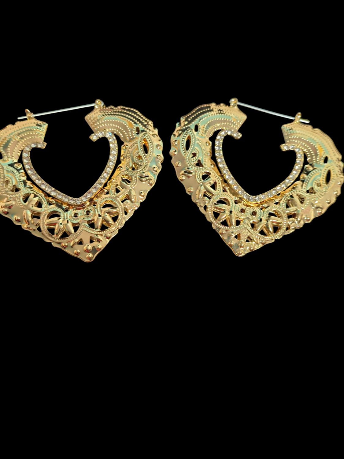 Gold Textured Heart Hoop Earrings