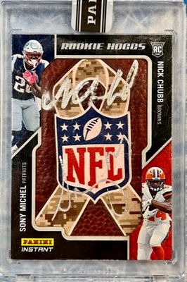 2018 Nick Chubb & Sony Michel #HJ24 Panini Instant Rookie Hoggs Dual Autograph Rookie Patch #1/1