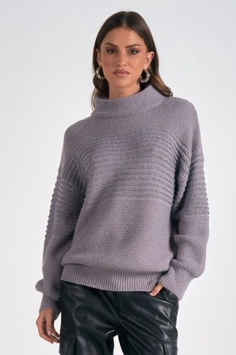 Sequin Stripe Mock Neck Dark Grey, Size: M, Colour: dark grey, Season: 2024 fall