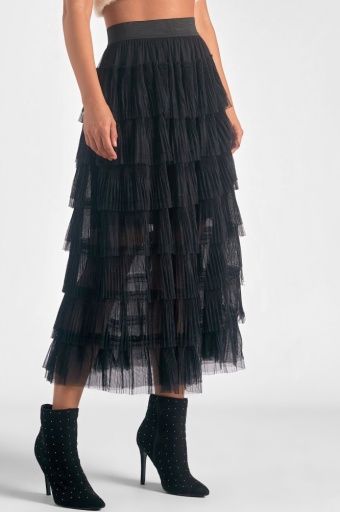 Tulle Tiered Skirt Black, Size: L, Colour: black, Season: 2024 fall