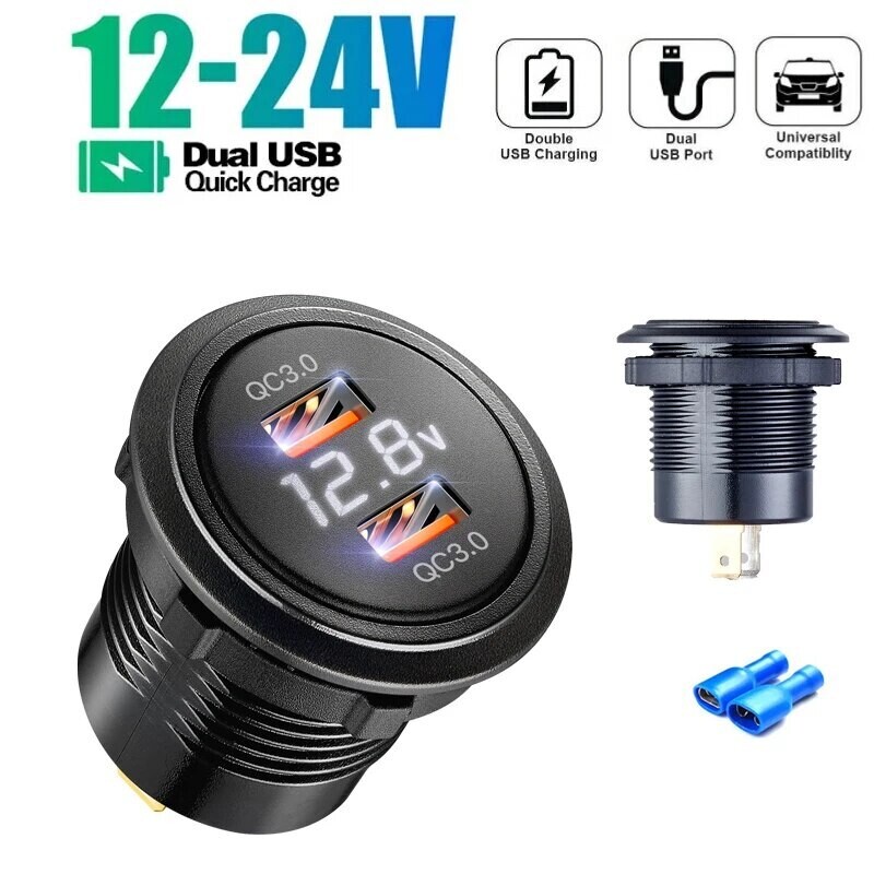 Built-in usb car outlet 3.0 socket fast charging 36W QC3.0 PC PlasticCar Socket Adapter for Car Boat Marine Motorcycle