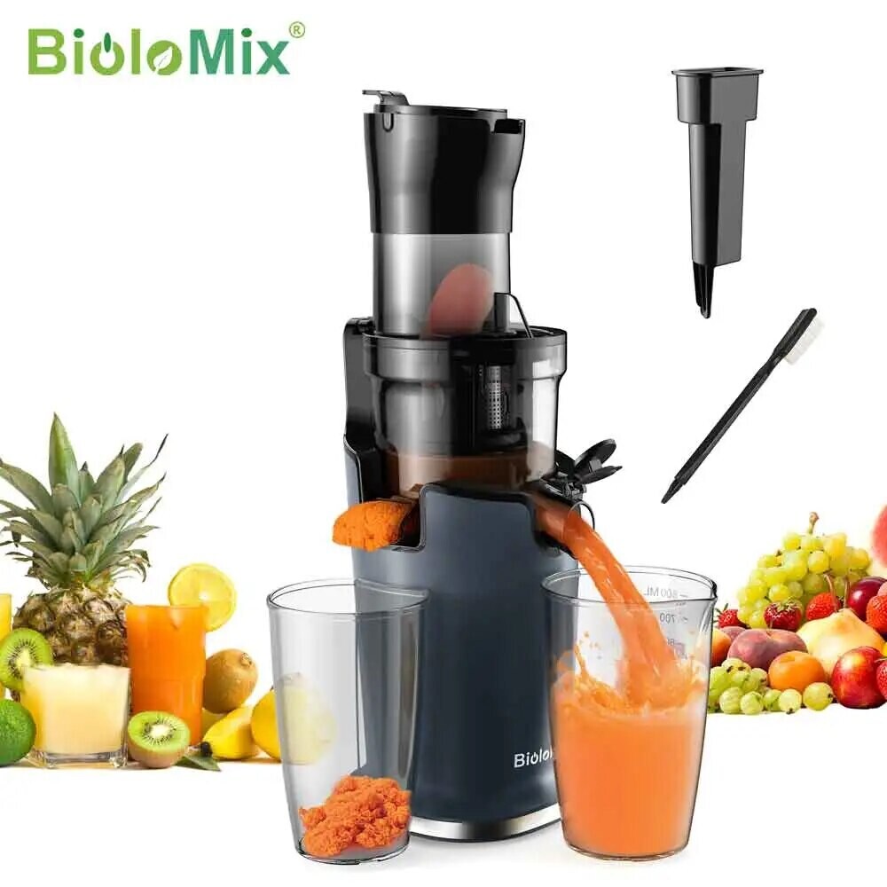 BioloMix Cold Press Juicer with 78mm Feed Chute, 200W 40-65RPM Powerful Motor Slow Masticating Juice Extractor Fits Whole Fruits, Plug Type: us, Ships From: SJ-017, Color: CHINA