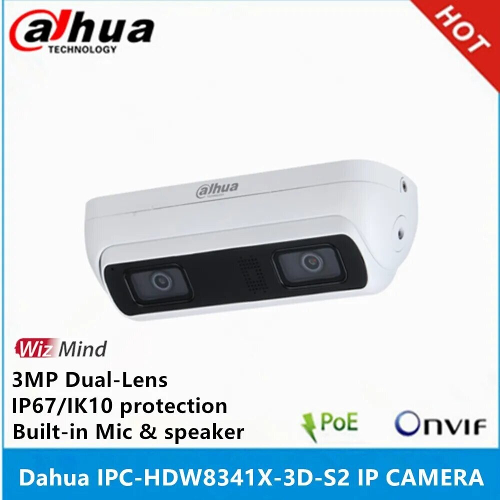 Dahua IPC-HDW8341X-3D-S2 3MP WizMind Dual-Lens Network WizMind Camera built-in MIC and SPK ip camera, Focus: 2.8mm