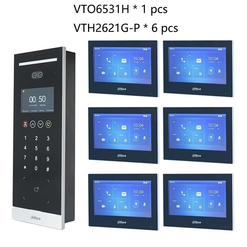 Dahua Multi-language Apartment IP Video Intercom KIT, VTO6531H &amp; VTH2621G-P,support RFID Face Code unlock,door phone,SIPdoorbell, Color: 1 Doorbell 6 Screen, Ships From: CHINA