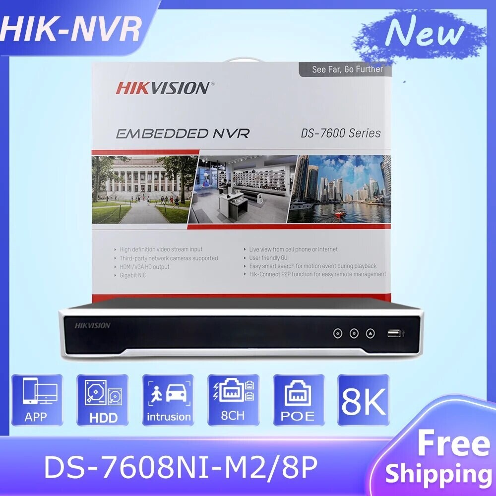 Original HIK 8CH PoE 8K NVR DS-7608NI-M2/8P for IP Camera Storage Playback 2 SATA interfaces Video Surveillance Network Recorder, Build-in HDD: 8CH, Ships From: None, Video Input: CHINA