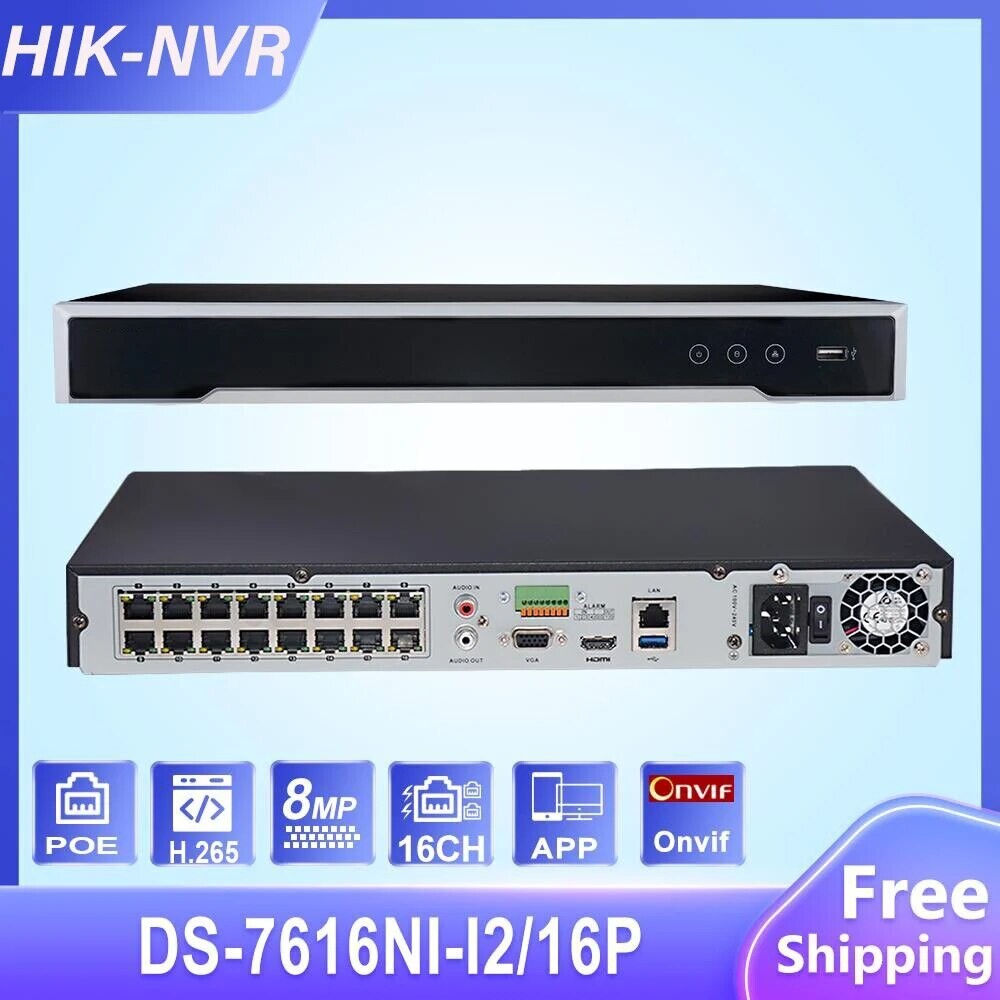 HIK Original 16CH 12MP 16POE NVR DS-7616NI-I2/16P H.265 for IP Camera Support Two Way Audio Hik-CONNECT Plug &amp; Play 4K NVR, Build-in HDD: 16CH, Ships From: None, Video Input: CHINA