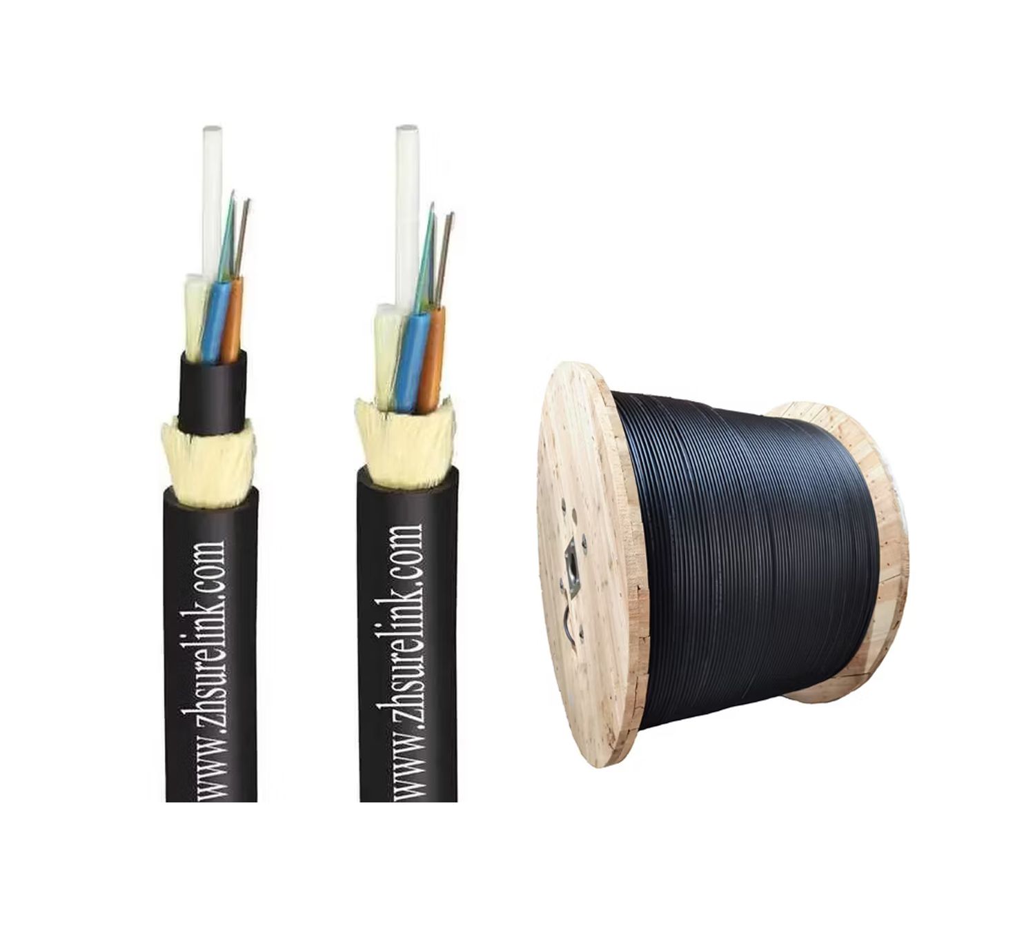 ADSS Fiber Optic Cable, 96 strands single-mode, PE sheathed with 4 tubes, 100-meter span, self-supporting and all-dielectric, 1km