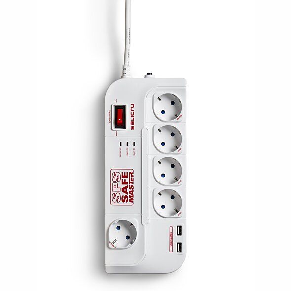 SPS Safe Master Extension Cable - Salicru - Surge Protector Socket - 5 Sockets + 2 USB - Surge Protection