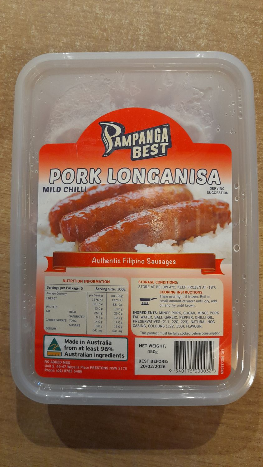Pampanga&#39;s Best Pork Longanisa Mild Chilli 450g
