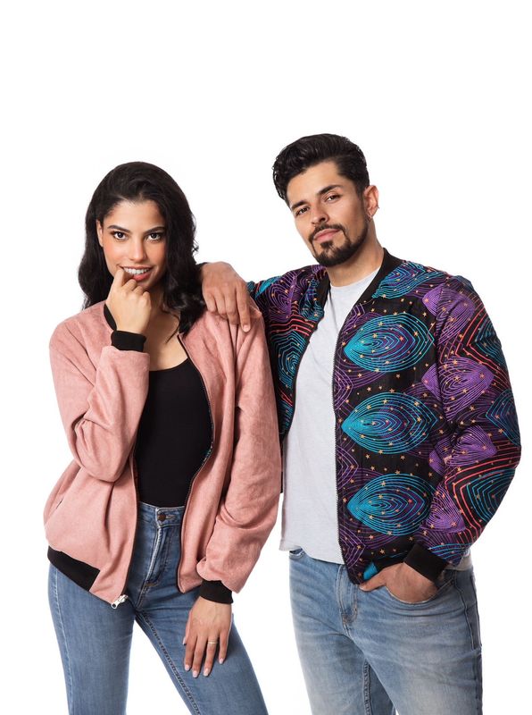 Unisex African Print Reversible Bomber Jacket, Colour: Pink, Size: Small