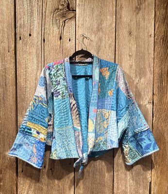 KOME - Vintage Silk Floral Blue Jacket