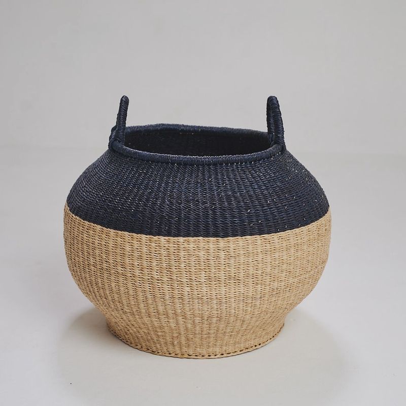 Woven Worldwide Large Pot basket - (Natural &amp; Navy Blue)