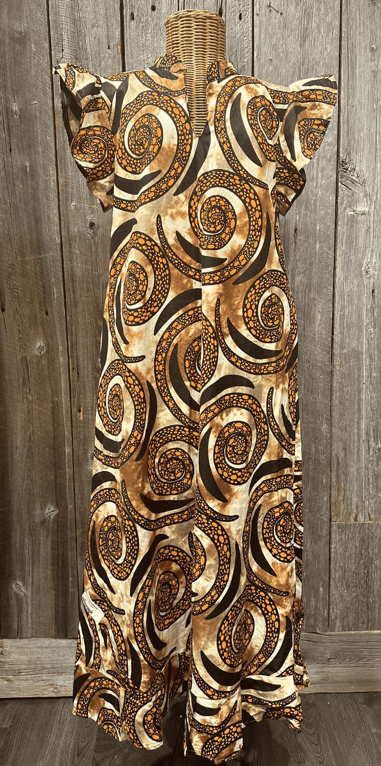 U.E.L AFRICAN PRINTED DRESS (ASSORTED), design: Beige with Orange/Black Printed Dress