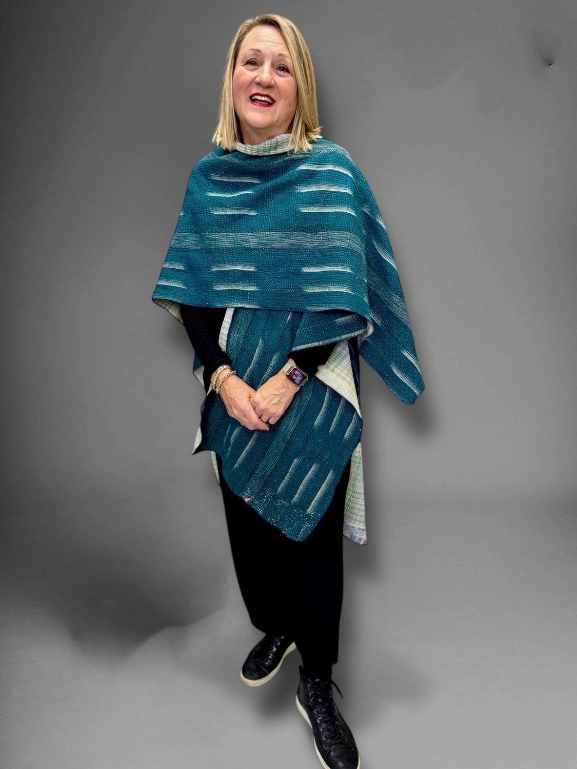 Teal &amp; grey Ruana