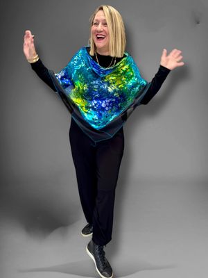 Green and blue silk poncho