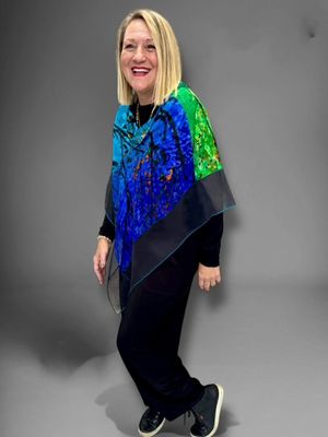 Green&amp; blue ombre silk poncho