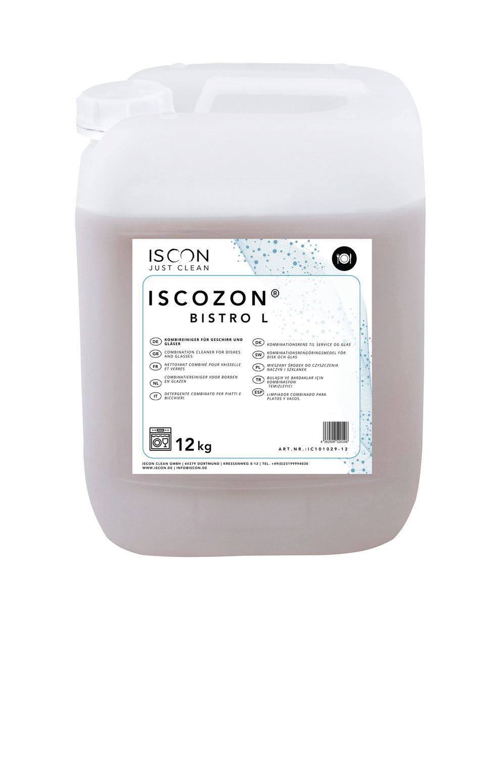 ISCOZON bistro L Kombireiniger für Gläser und Geschirr . Mit Bleichwirkung. Mit Schaumbremse