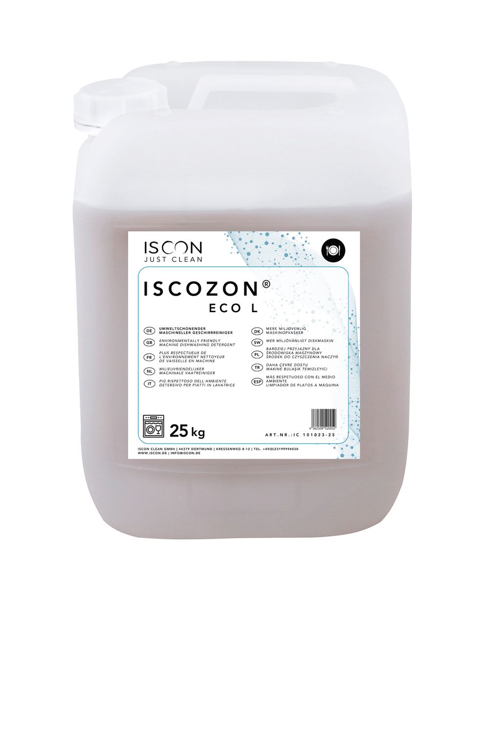 ISCOZON eco L  Umweltschonender Universalreiniger für alle gewerblichen Geschirrspülmaschinen. Für alle Wasserhärten geeignet