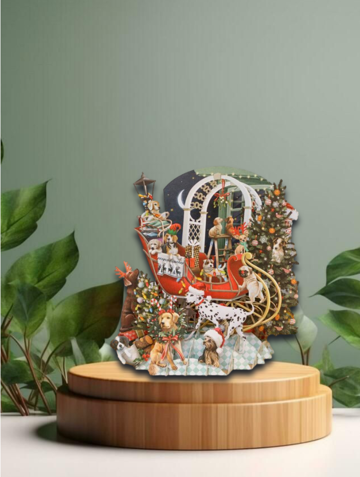 3D Greeting Card Christmas Dogs