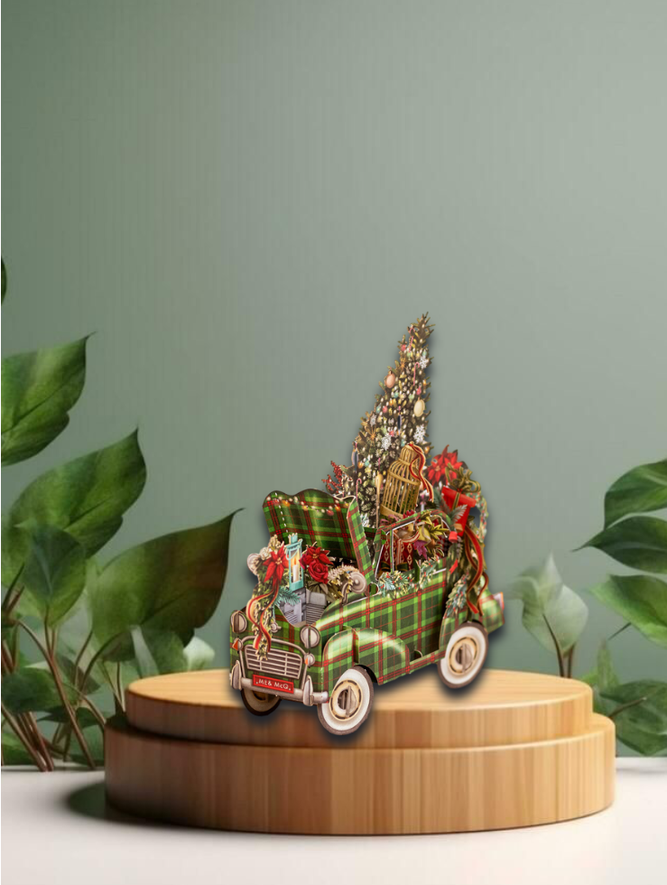 3D Greeting Card Tartan Christmas Car