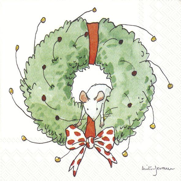 Cocktail-Servietten - Mouse in Wreath